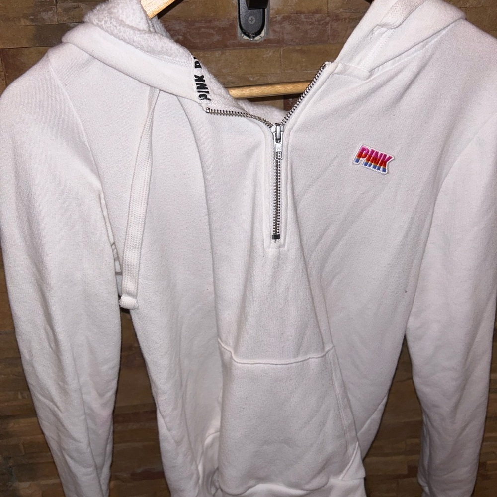White quarter zip Sweatshirt (Pink brand) size medium